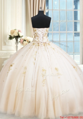 Top Seller Puffy Skirt Sweetheart Beaded Champagne Quinceanera Dress in Tulle