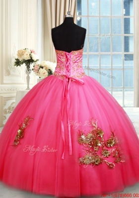 Affordable Really Puffy Hot Pink Quinceanera Dress with Appliques and Beading