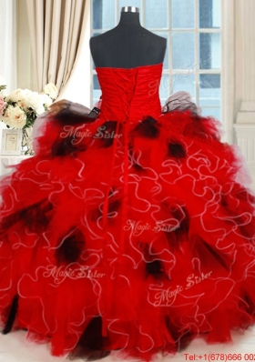 Classical Tulle Sequined and Ruffled Quinceanera Dress in Red and Black