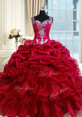 Discount See Through Back Straps Fuchsia Zipper Up Quinceanera Dress with Beading