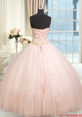 Hot Sale Big Puffy Tulle Beaded Quinceanera Dress in Baby Pink