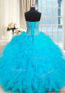 Hot Sale Visible Boning Beaded Bodice Baby Blue Quinceanera Dress with Ruffles