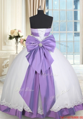 New Arrivals Strapless Lacework and Bowknot Quinceanera Dress in White and Purple