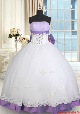 New Arrivals Strapless Lacework and Bowknot Quinceanera Dress in White and Purple