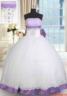 New Arrivals Strapless Lacework and Bowknot Quinceanera Dress in White and Purple