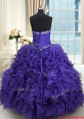 New Style Organza Sweetheart Purple Quinceanera Dress with Ruffles and Beading