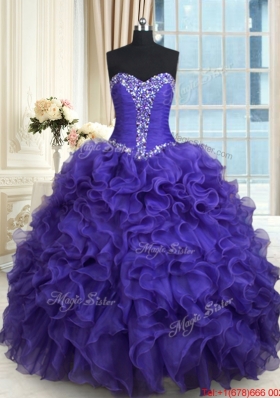 New Style Organza Sweetheart Purple Quinceanera Dress with Ruffles and Beading