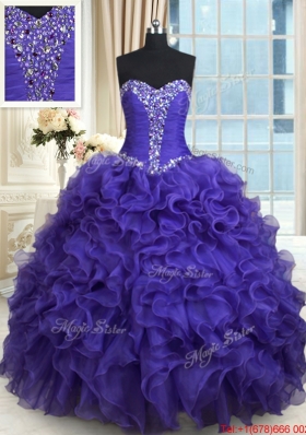 New Style Organza Sweetheart Purple Quinceanera Dress with Ruffles and Beading