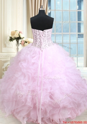 Perfect Visible Boning Ruffled and Beaded Bodice Lilac Quinceanera Dress in Organza