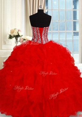 Perfect Visible Boning Tulle Quinceanera Dress with Sequined Bodice and Ruffles