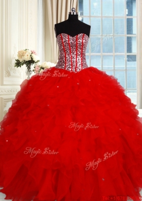 Perfect Visible Boning Tulle Quinceanera Dress with Sequined Bodice and Ruffles