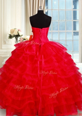 Popular Big Puffy Red Quinceanera Dress with Ruffled Layers and Beading