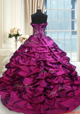 Romantic Strapless Bubble Handcrafted Flowers Quinceanera Dress with Brush Train