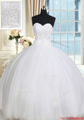 Simple Really Puffy Sweetheart Tulle White Quinceanera Dress with Beading