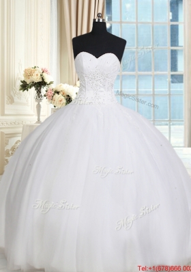 Simple Really Puffy Sweetheart Tulle White Quinceanera Dress with Beading