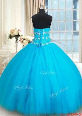 Top Seller Puffy Skirt Tulle Baby Blue Quinceanera Dress with Beading