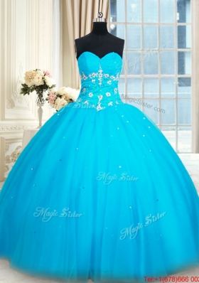 Top Seller Puffy Skirt Tulle Baby Blue Quinceanera Dress with Beading