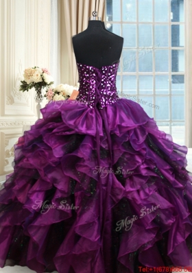 Top Seller Sequined Beaded and Ruffled Organza Quinceanera Dress in Purple