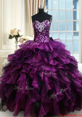 Top Seller Sequined Beaded and Ruffled Organza Quinceanera Dress in Purple