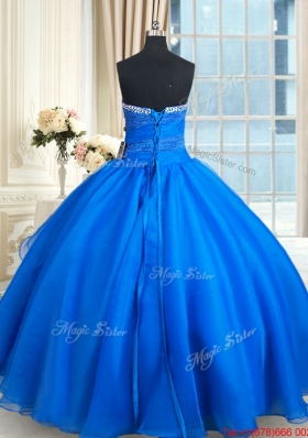 Wonderful Strapless Laced Bust and Beaded Top Quinceanera Dress in Organza