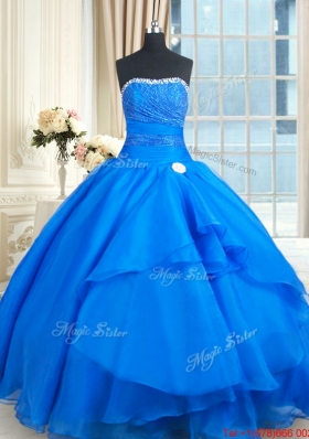 Wonderful Strapless Laced Bust and Beaded Top Quinceanera Dress in Organza