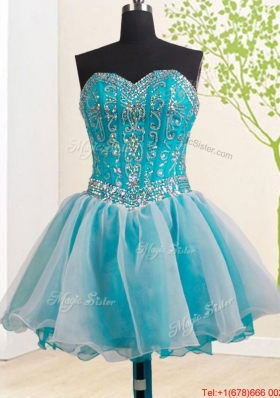 Best Selling Ruffled and Beaded Teal and White Detachable Quinceanera Dresses with Brush Train