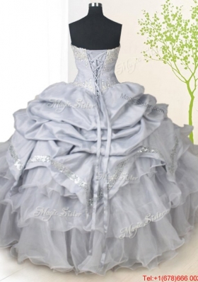 Classical Organza and Taffeta Grey Quinceanera Dress with Beading and Pick Ups