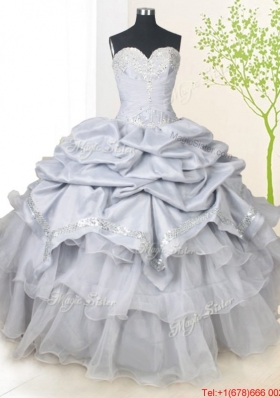 Classical Organza and Taffeta Grey Quinceanera Dress with Beading and Pick Ups