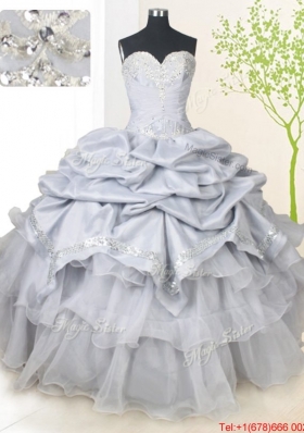 Classical Organza and Taffeta Grey Quinceanera Dress with Beading and Pick Ups