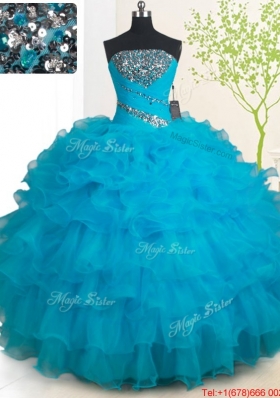 Discount Zipper Up Strapless Quinceanera Dress with Ruffled Layers and Beading