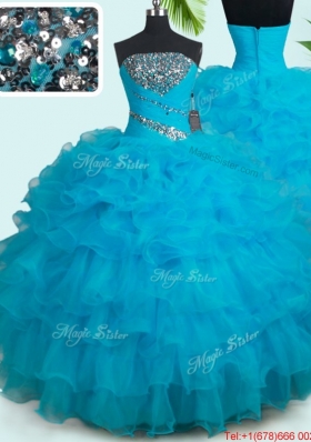Discount Zipper Up Strapless Quinceanera Dress with Ruffled Layers and Beading