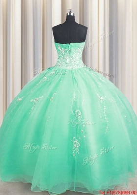 Hot Sale Zipper Up Turquoise Quinceanera Dress with Appliques and Beading