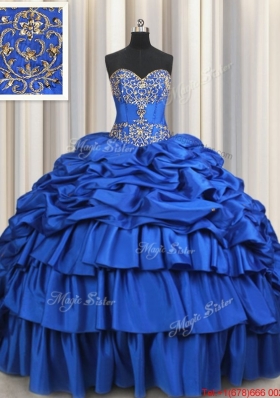 Latest Ruffled Layers Brush Train Royal Blue Quinceanera Dress with Beading and Bubbles