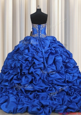 Latest Ruffled Layers Brush Train Royal Blue Quinceanera Dress with Beading and Bubbles