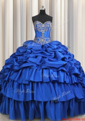 Latest Ruffled Layers Brush Train Royal Blue Quinceanera Dress with Beading and Bubbles