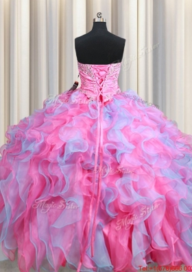 Cheap Beaded and Ruffled Organza Removable Quinceanera Dresses in Rose Pink and Light Blue