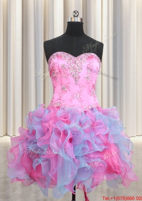 Cheap Beaded and Ruffled Organza Removable Quinceanera Dresses in Rose Pink and Light Blue