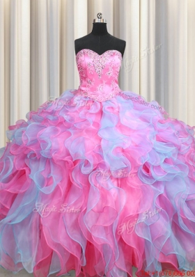 Cheap Beaded and Ruffled Organza Removable Quinceanera Dresses in Rose Pink and Light Blue