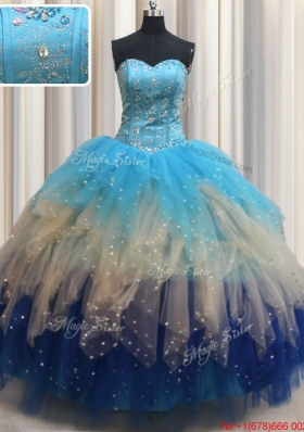 Modern Visible Boning Gradient Color Quinceanera Dress with Beading and Ruffles