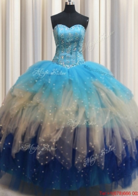 Modern Visible Boning Gradient Color Quinceanera Dress with Beading and Ruffles