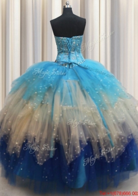 Modern Visible Boning Gradient Color Quinceanera Dress with Beading and Ruffles