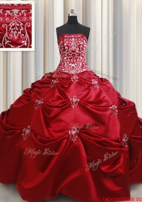 New Arrivals Strapless Beaded and Bubble Taffeta Quinceanera Dress in Wine Red