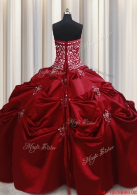 New Arrivals Strapless Beaded and Bubble Taffeta Quinceanera Dress in Wine Red