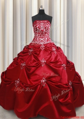 New Arrivals Strapless Beaded and Bubble Taffeta Quinceanera Dress in Wine Red