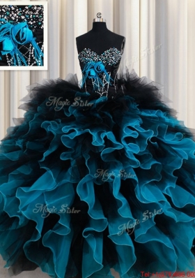 Perfect Organza and Tulle Black and Blue Quinceanera Dress with Ruffles and Beading