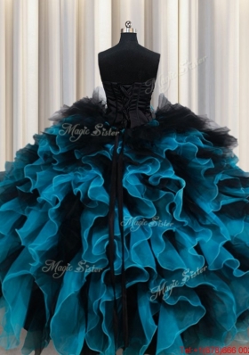 Perfect Organza and Tulle Black and Blue Quinceanera Dress with Ruffles and Beading