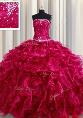 Perfect Strapless Organza Ruffled and Beaded Quinceanera Dress in Fuchsia