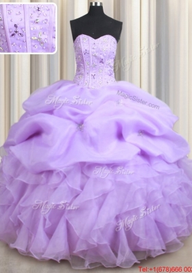 Wonderful Visible Boning Ruffled and Bubble Organza Quinceanera Dress in Lavender