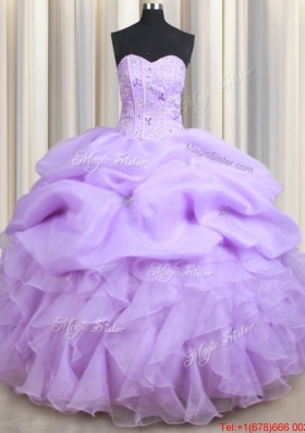 Wonderful Visible Boning Ruffled and Bubble Organza Quinceanera Dress in Lavender