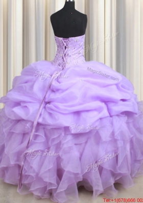 Wonderful Visible Boning Ruffled and Bubble Organza Quinceanera Dress in Lavender